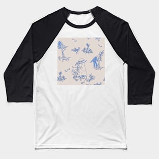 Cryptid Toile Print with Aliens, Bigfoot, and Mothman Baseball T-Shirt